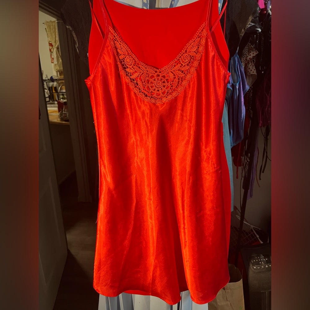 Vintage 90s Red Satin Slip